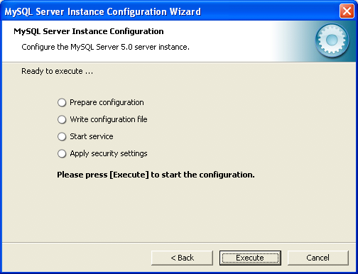 MySQL Server Instance Configuration Wizard:
          Confirmation